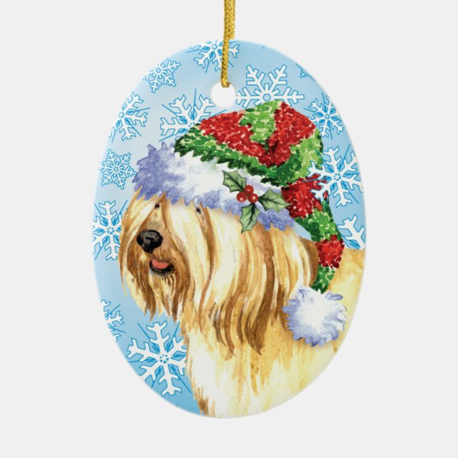 Christmas Tibetan Terrier Ceramic Tree Decoration (Front)