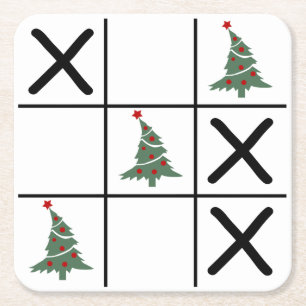 Christmas Tic Tac Toe Square Paper Coaster