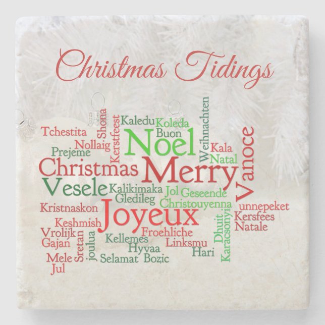 Christmas Tidings Around The World Stone Coaster (Front)