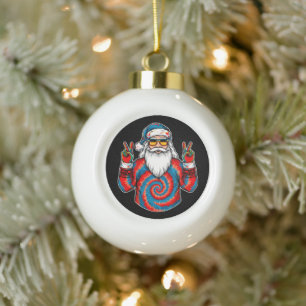 Christmas Tie Dye Santa Peace Sign Sunglasses Xmas Ceramic Ball Christmas Ornament