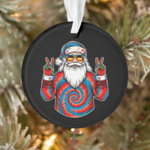 Christmas Tie Dye Santa Peace Sign Sunglasses Xmas Ornament