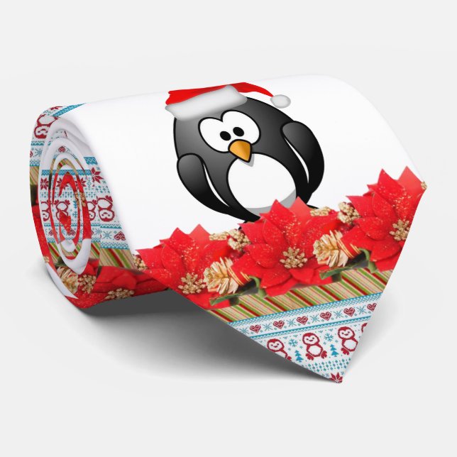 Christmas Tie, Penguin Tie (Rolled)