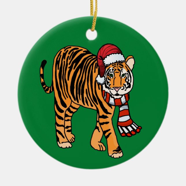 Christmas Tiger Ceramic Tree Decoration (Front)