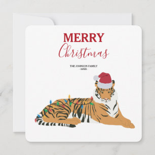 Christmas Tiger Funny Animal with Santa Hat Card