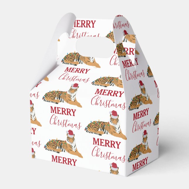 Christmas Tiger Funny Animal with Santa Hat  Favour Box (Front Side)