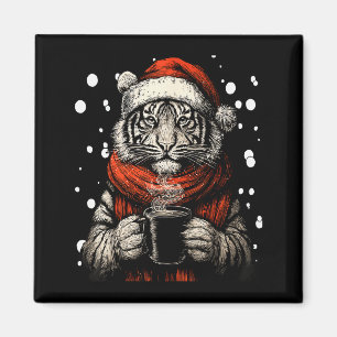 Christmas Tiger With Santa Hat Coffee Lover Funny  Magnet