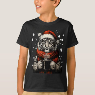 Christmas Tiger With Santa Hat Coffee Lover Funny T-Shirt