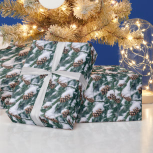 Christmas tiled snowy pinecones wrapping paper