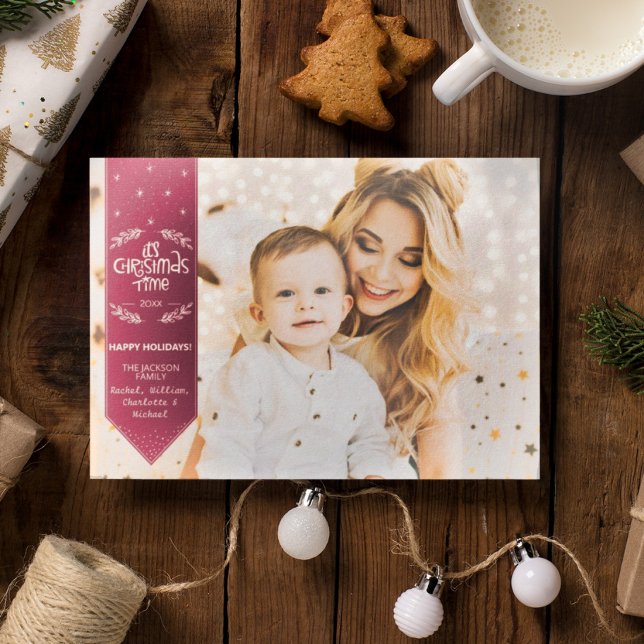 Christmas Time burgundi happy Holidays photo Holiday Card (Creator Uploaded)