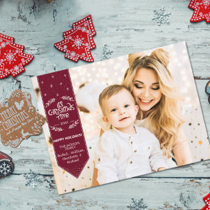 Christmas Time burgundi happy Holidays photo Holiday Postcard