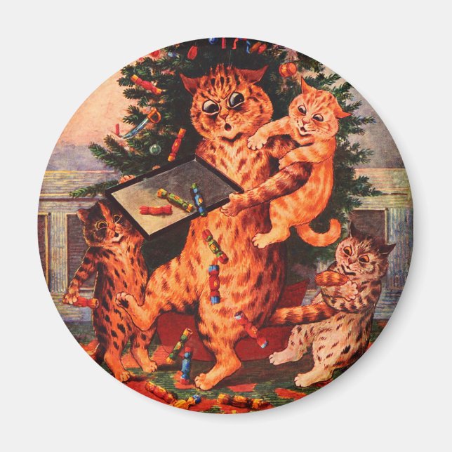 Christmas Time Catland Louis Wain Round Magnet (Front)