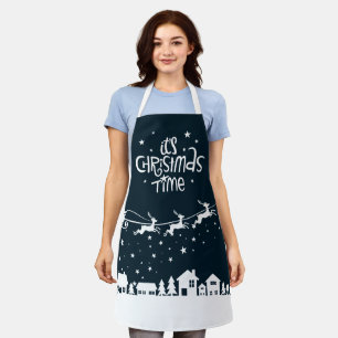 Christmas time festive blue holiday santa reindeer apron