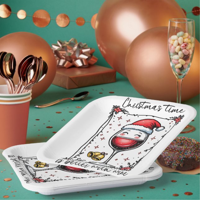 Christmas Time Is Better with Wine  Paper Plate (Multi)