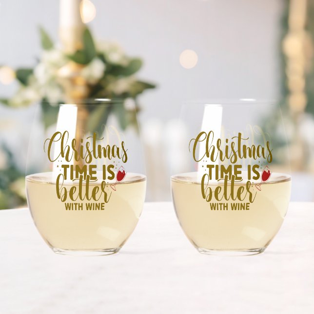 Christmas Time Is Better With Wine Stemless Wine Glass (Insitu (Wedding))