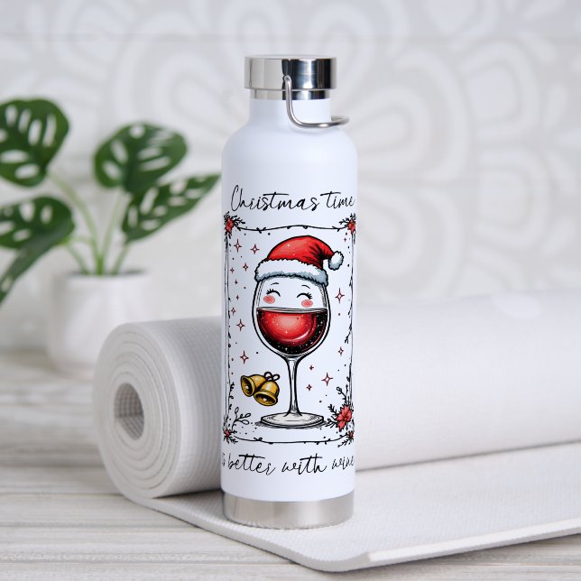 Christmas Time Is Better with Wine  Water Bottle (Yoga (Rotated))