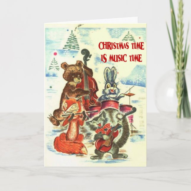Christmas time is  music time, animal band holiday card (Front)