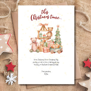 Christmas time, kids toys and gifts greetings card