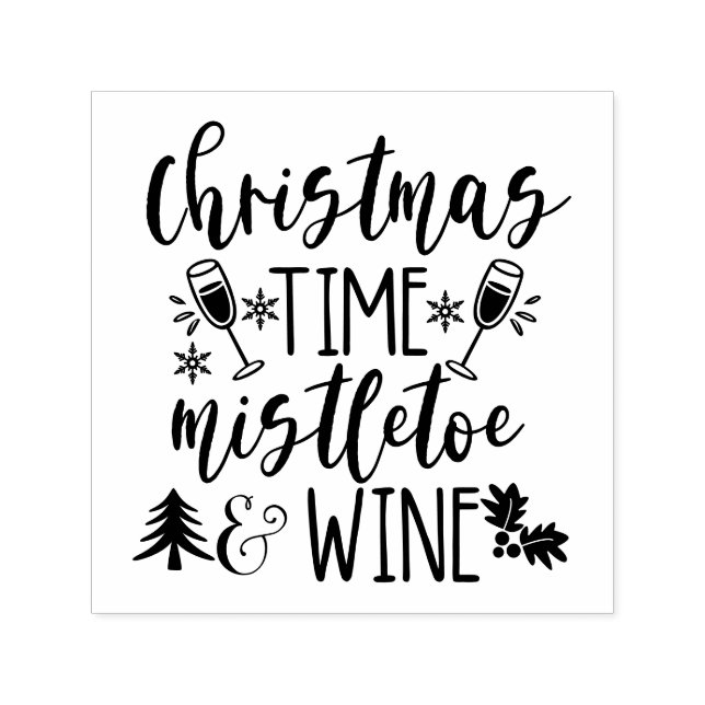 Christmas Time Mistletoe & Wine Self-inking Stamp (Design)
