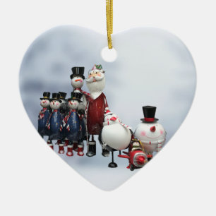 Christmas Tin Choir, with Santa, Snowman, Penguin Ceramic Tree Decoration