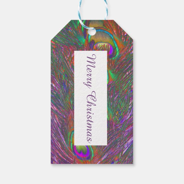 Christmas Tinsel Peacock Feathers Gift Tags (Back)