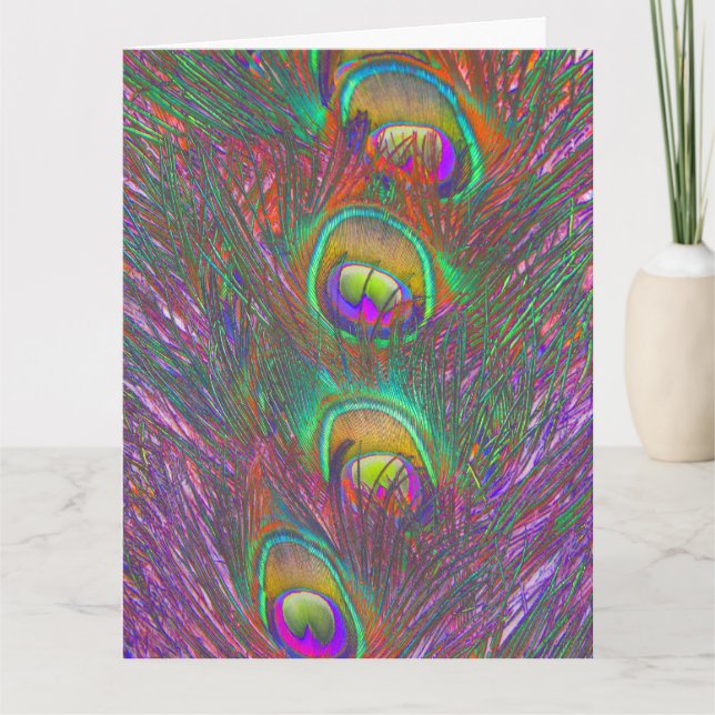 Christmas Tinsel Peacock Feathers Greeting Card (Front)