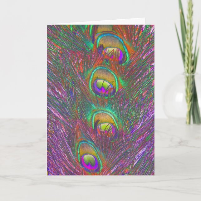 Christmas Tinsel Peacock Feathers Greeting Card (Front)