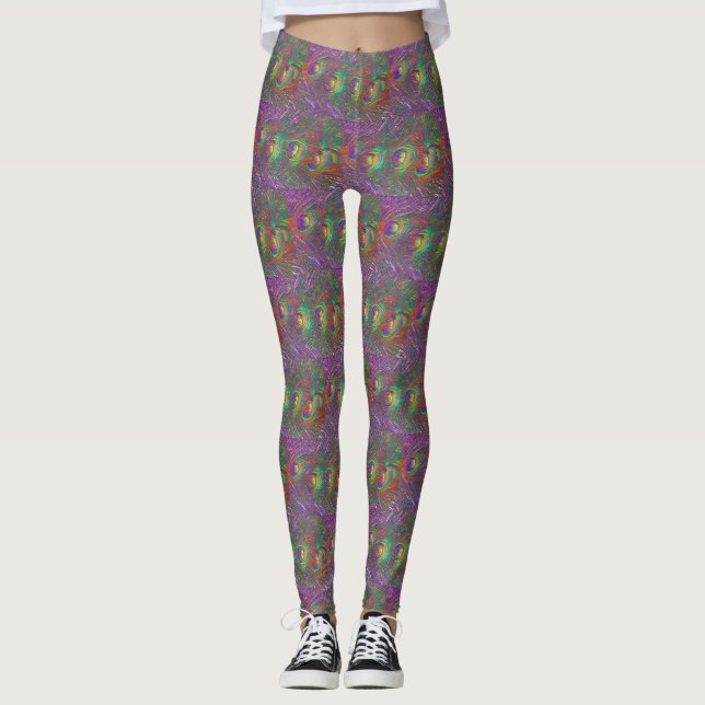 Christmas Tinsel Peacock Feathers Leggings (Front)