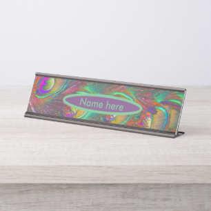 Christmas Tinsel Peacock Feathers Personalised Desk Name Plate