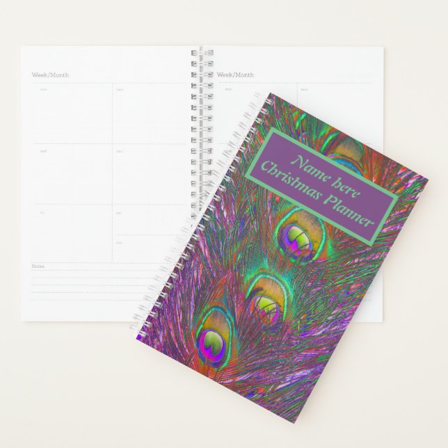 Christmas Tinsel Peacock Feathers Personalised Planner (Display)