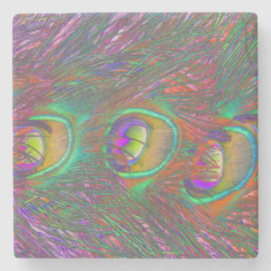 Christmas Tinsel Peacock Feathers Stone Coaster