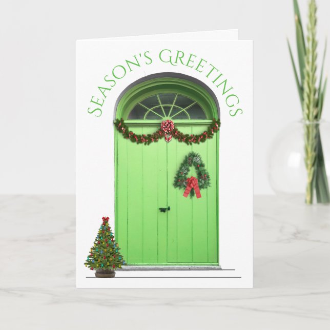 Christmas Tis The Season Decorations Green Door Holiday Card (Front)