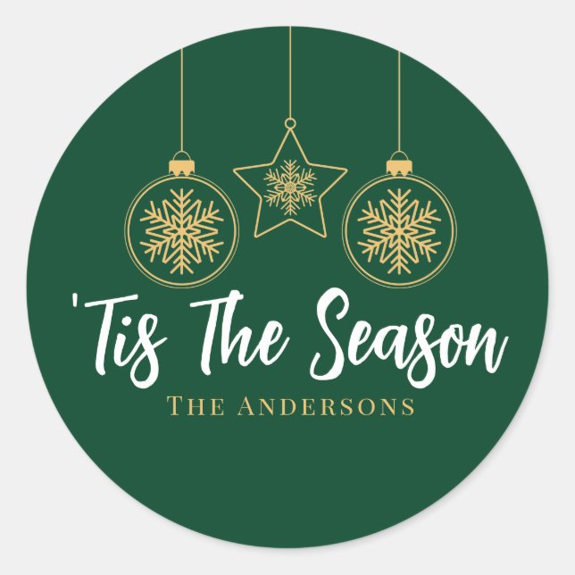Christmas 'Tis The Season Green Gold, White Family Classic Round Sticker (Front)