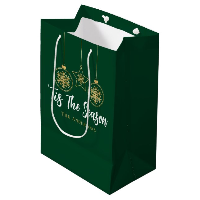 Christmas 'Tis The Season Green Gold, White Family Medium Gift Bag (Front Angled)