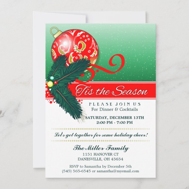 Christmas Tis the Season Green & Red Party Invite (Front)