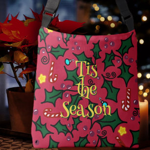Christmas Tis the Season Holly n Stars Crossbody Bag