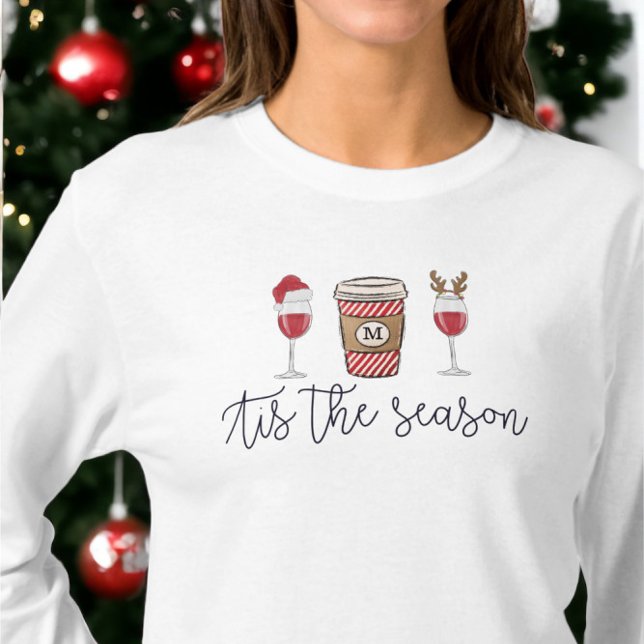 Christmas Tis the Season Red Wine Monogram Coffee T-Shirt (Creator Uploaded)