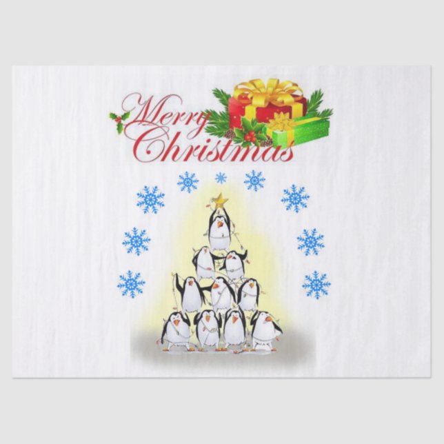 Christmas Tissue Paper, Merry Christmas, Penguin Tissue Paper (Front)