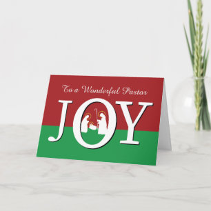 Christmas to Pastor JOY on Red and Green Card