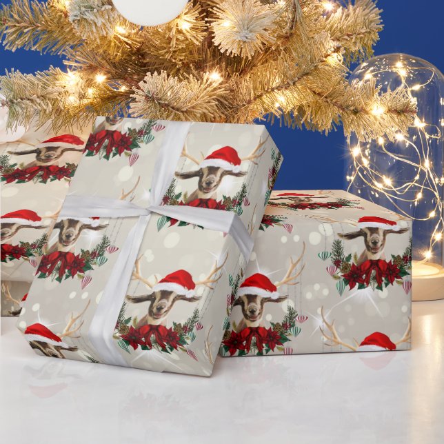 Christmas Toggenburg Kid Goat Poinsettia Wreath Wrapping Paper (Holidays)