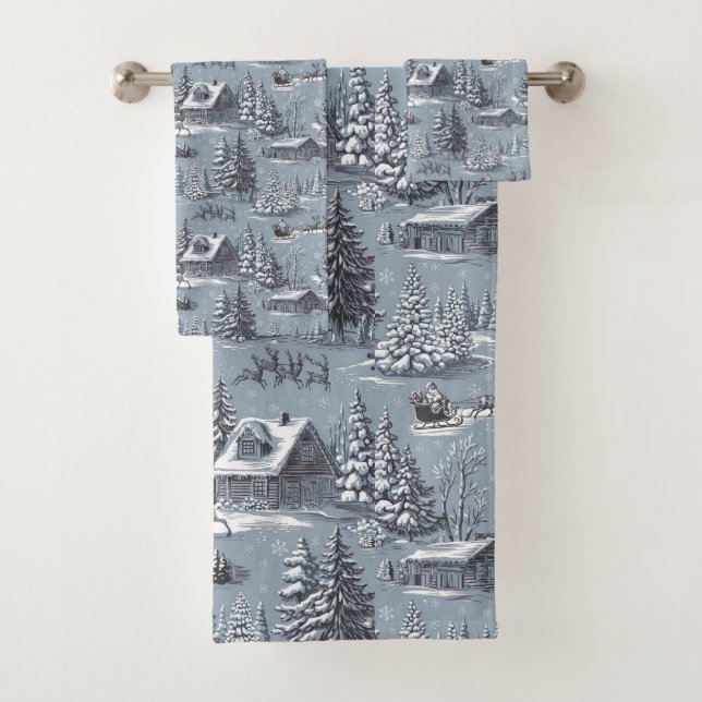 Christmas Toile Bath Towel Set (Insitu)