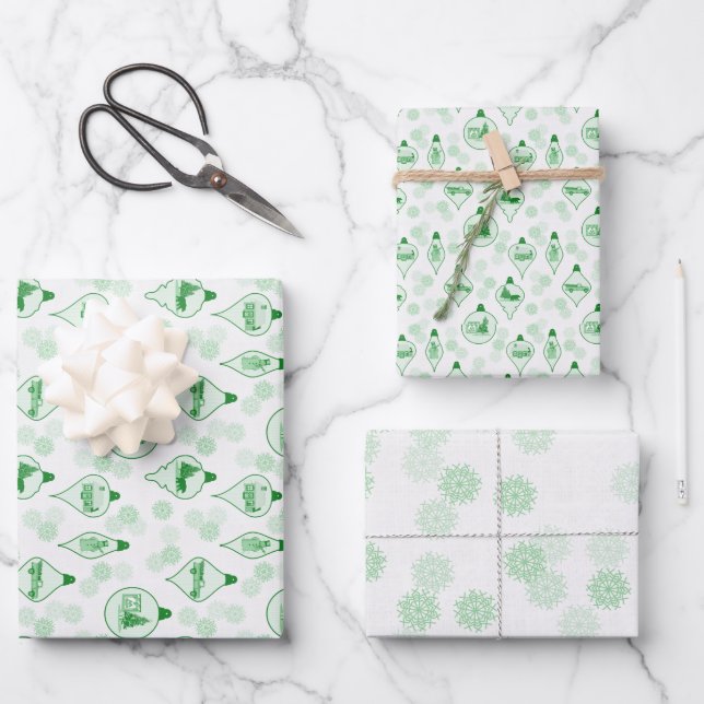 Christmas Toile in Green. Wrapping Paper Sheets (Front)
