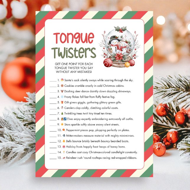 Christmas Tongue Twister Game Holiday Card (Tongue Twisters Christmas Game Card)