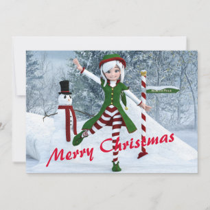 Christmas Toon Girl in a Winter Forest Holiday Card