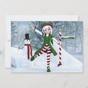 Christmas Toon Girl in a Winter Forest Holiday Card