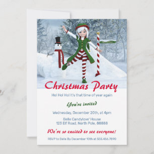 Christmas Toon Girl in a Winter Forest Invitation