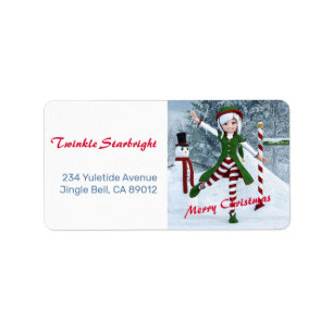 Christmas Toon Girl in a Winter Forest Label
