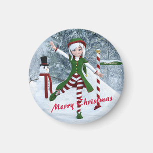 Christmas Toon Girl in a Winter Forest Magnet