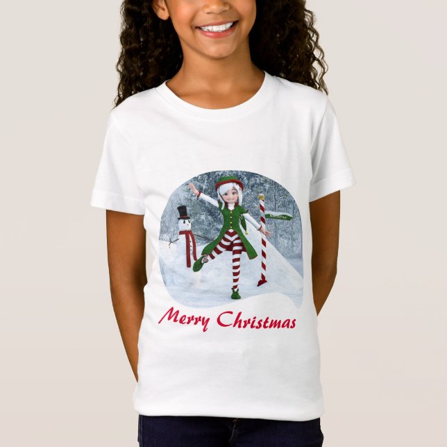 Christmas Toon Girl in a Winter Forest T-Shirt (Front)