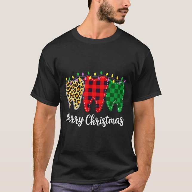 Christmas Tooth Dentist Dental Istant Teeth Leopar T-Shirt (Front)