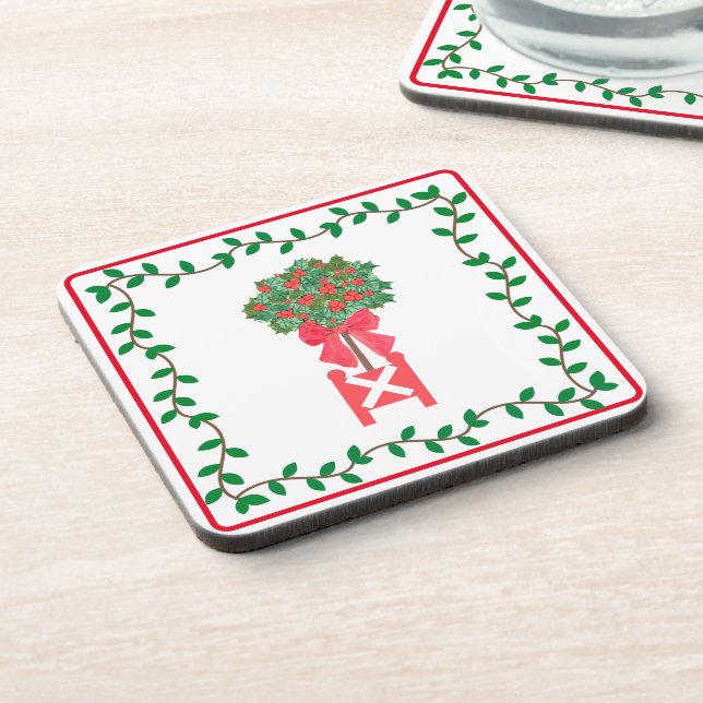 Christmas Topiaries Holly Berry tree Topiary   Bev Coaster (Left Side)